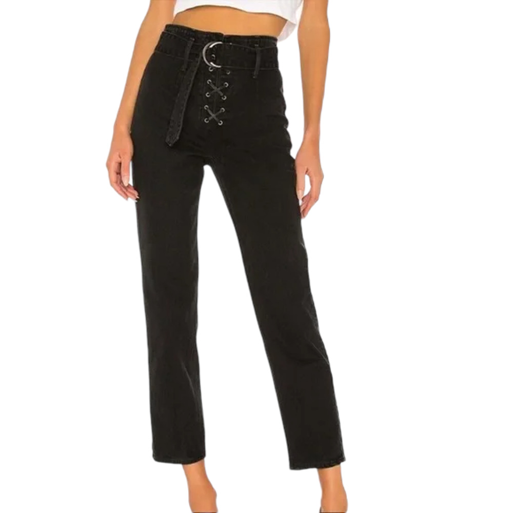 GRLFND Solange in Remote Control High Waist Belted Straight Leg Jeans Size 26